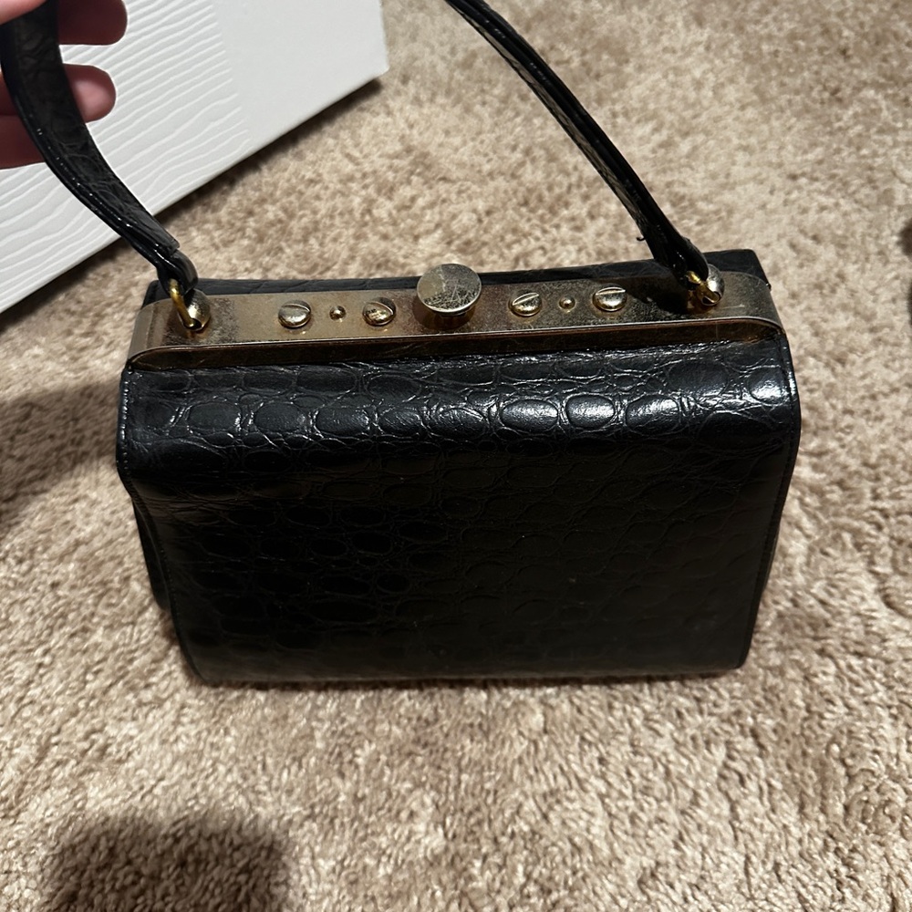 Elegant Black Crocodile-Embossed Handbag